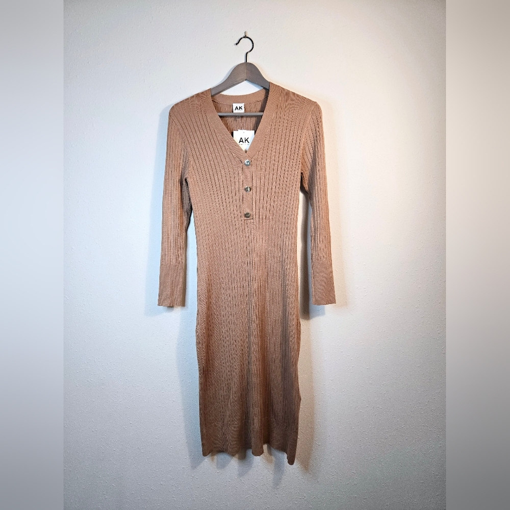 Anne Klein Ribbed Women’s Bodycon Brown Midi Dress Sz Small NWT